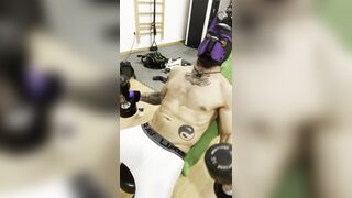 Puppy jerk off on the gym. Masive cum