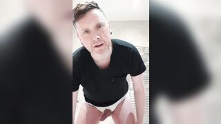 Daddy in tighty whities has a new years wank. Cock pulled through y-fronts and cums.