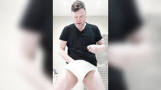 Daddy in tighty whities has a new years wank. Cock pulled through y-fronts and cums.