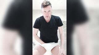 Daddy in tighty whities has a new years wank. Cock pulled through y-fronts and cums.