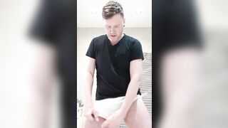 Daddy in tighty whities has a new years wank. Cock pulled through y-fronts and cums.