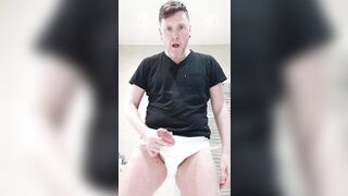 Daddy in tighty whities has a new years wank. Cock pulled through y-fronts and cums.