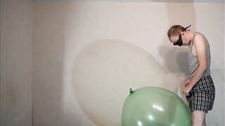 Blowing up Balloon and cum in it