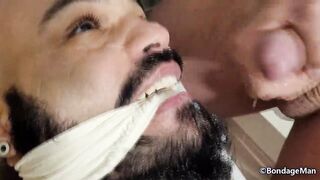 Jeff Carvalho and Leo Ceoli playing with bondage ropes, gags and fucking Jeff tied up and gagged cum over the face | PREVIEW