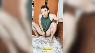 hairy muscular boy jump all over his dildo and cum