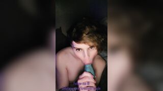 Sucking on a 10inch dildo