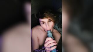 Sucking on a 10inch dildo