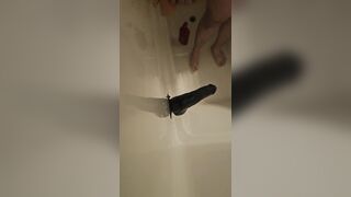 Femboy takes 10" cock balls deep while cum drips on camera