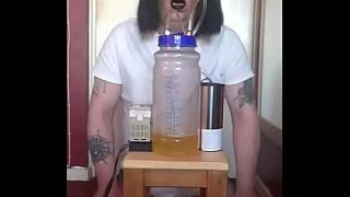 bisexual crossdresser with his portable cow milking machine part 2