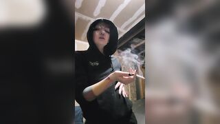 Smoking with my tits out