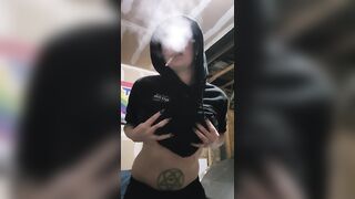 Smoking with my tits out