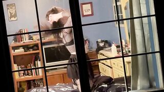 Goth Tranny Strips in front of Her Window