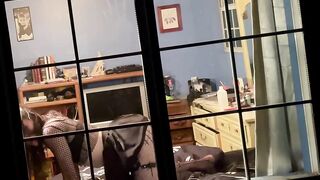 Goth Tranny Strips in front of Her Window