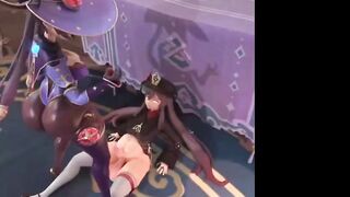 Futa Mona have Party With Futa Hu Tao Hentai