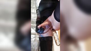 Big glass toy makes me piss and cum