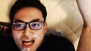 Bukkake video. Self cum eating.