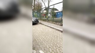 Fucking the dildo on the street