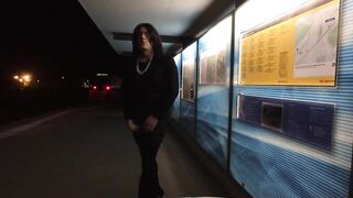 Exhibitionist Crossdresser caught at public train station