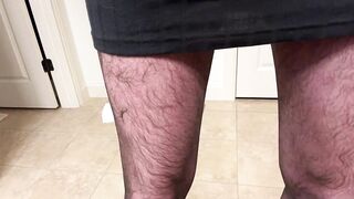 Big cock in lace panties, tights and a LBD