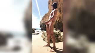 Latin guy Having fun on the public beach naked solo