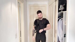 Muscular hairy cop strips after shift & takes a showers