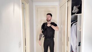 Muscular hairy cop strips after shift & takes a showers