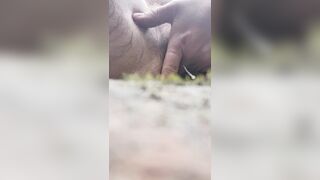 Big clit exhibitionist self fuck beside river