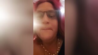 Red head Trans Cat Girl in Fishnets strips then eats her own cun