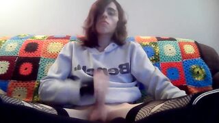 Cutie femboy edges on webcam ending with a huge cumshot!
