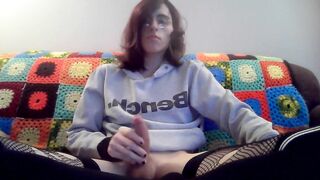 Cutie femboy edges on webcam ending with a huge cumshot!