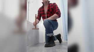 Gay skinhead chav fucks his own arse through Levis