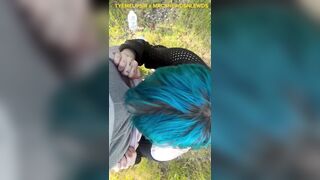 Femboy deepthroats on public trail