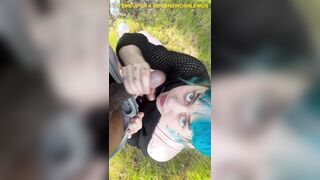 Femboy deepthroats on public trail