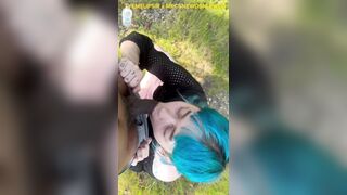 Femboy deepthroats on public trail