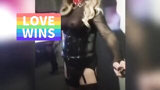 Crossdresser at the sex shop porn cinema