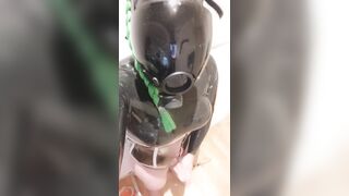 Masturbation with gas mask and black latex