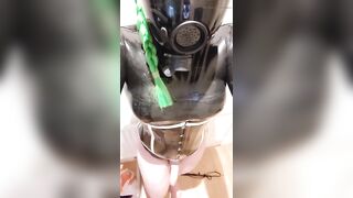 Masturbation with gas mask and black latex