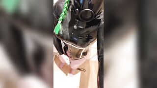 Masturbation with gas mask and black latex