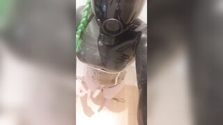 Masturbation with gas mask and black latex