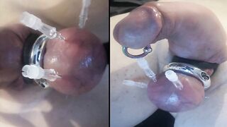 saline injection penis and needles through balls in bdsm cbt games