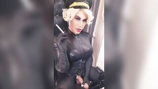 Blonde trans with big cock smokes a long cigarette and strokes for you