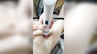 Moaning Femboy fucks a dildo and cums with magic wand