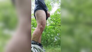 Sub daddy masturbating in the woods