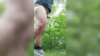 Sub daddy masturbating in the woods