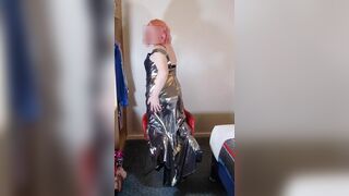 Sexy crossdresser in hot super shiny metallic evening dress