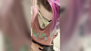 Trans Girl Maeri Shyno Jerks Big Dick in Public Restroom