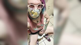 Trans Girl Maeri Shyno Jerks Big Dick in Public Restroom