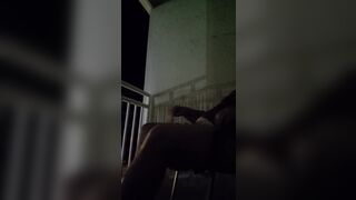 Chubby guy quick cum on beach balcony