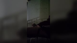 Chubby guy quick cum on beach balcony