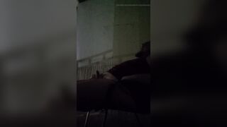 Chubby guy quick cum on beach balcony